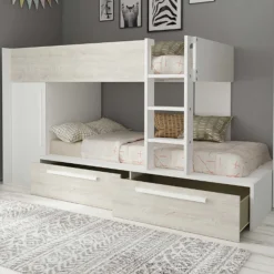 Etagenbett Fleur mit Kleiderschrank und Schubladen - weiß