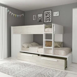 Etagenbett Fleur mit Kleiderschrank und Schubladen - weiß