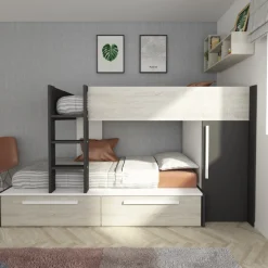 Etagenbett Fleur mit Kleiderschrank und Schubladen - dunkelgrau