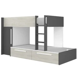 Etagenbett Fleur mit Kleiderschrank und Schubladen - dunkelgrau