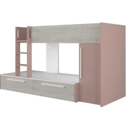Etagenbett Fleur mit Kleiderschrank und Schubladen - altrosa
