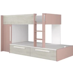 Etagenbett Fleur mit Kleiderschrank und Schubladen - altrosa