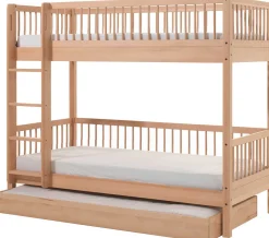 Etagenbett Forrest 90x200cm mit Bettkasten und Bettgitter - Buche