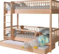 Etagenbett Forrest 90x200cm mit Bettkasten und Bettgitter - Buche