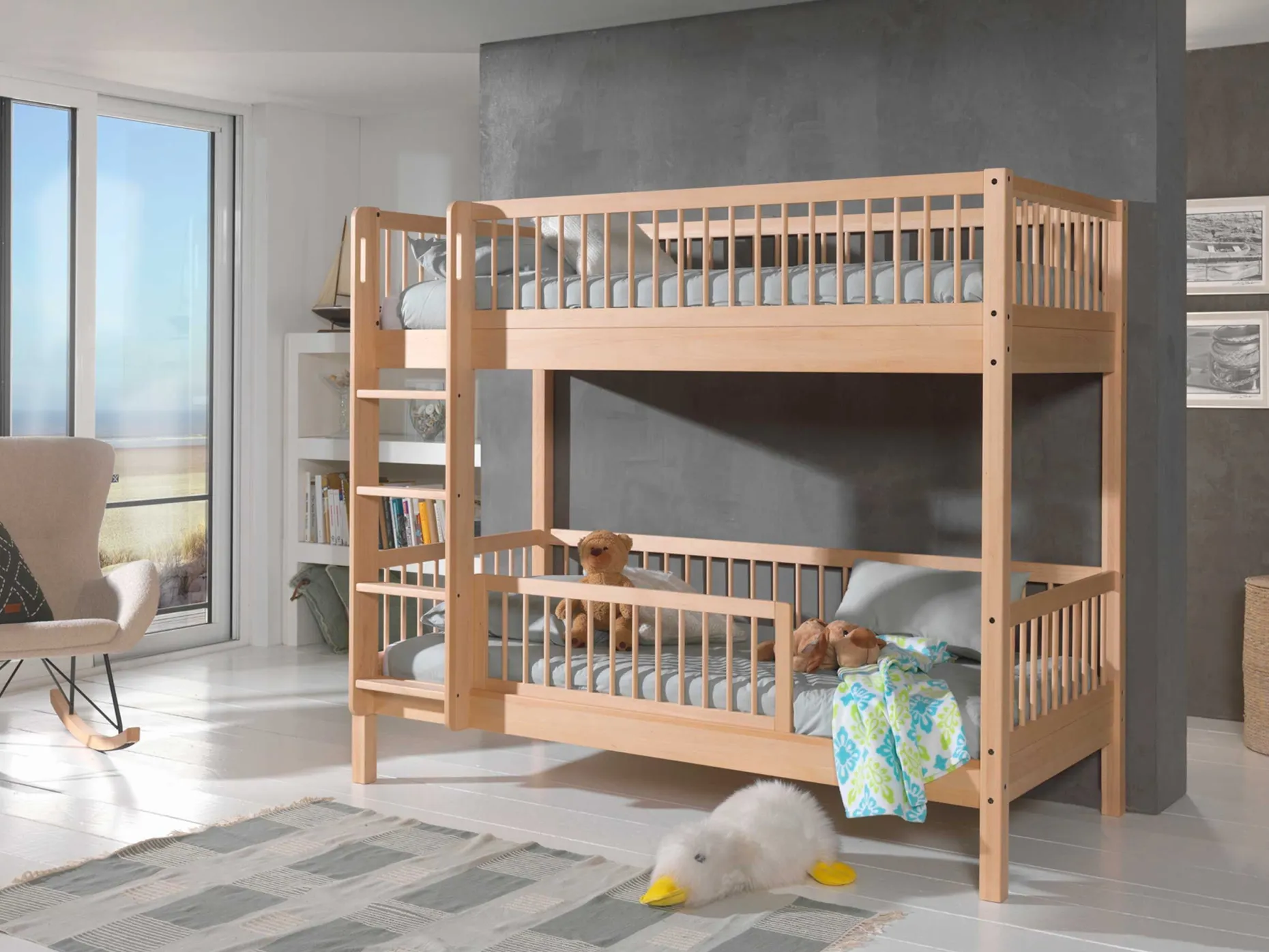Etagenbett Forrest 90x200cm mit Bettgitter - Buche