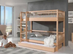 Etagenbett Forrest 90x200cm mit Rollbett - Buche Massivholz