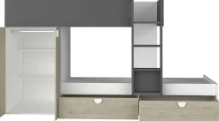 Etagenbett Jip mit Schrank & Schubladen - 90x190cm - Eiche/weiß/grau