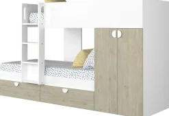 Etagenbett Jip mit Schrank & Schubladen - 90x190cm - Eiche/weiß/weiß