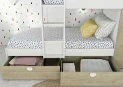 Etagenbett Jip mit Schrank & Schubladen - 90x190cm - Eiche/weiß/weiß