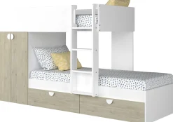 Etagenbett Jip mit Schrank & Schubladen - 90x190cm - Eiche/weiß/weiß
