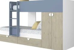Etagenbett Jip mit Schrank & Schubladen - 90x190cm - Eiche/weiß/blau