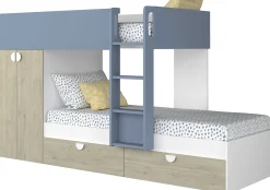 Etagenbett Jip mit Schrank & Schubladen - 90x190cm - Eiche/weiß/blau