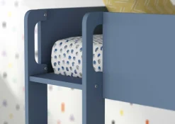 Etagenbett Jip mit Schrank & Schubladen - 90x190cm - Eiche/weiß/blau