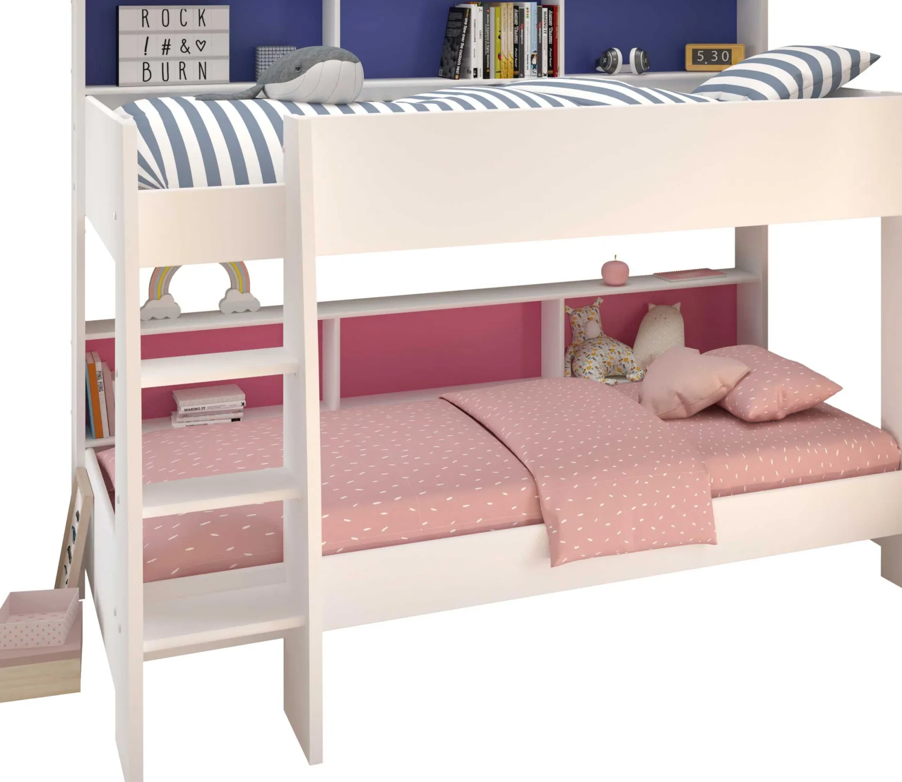 Etagenbett Leo inkl. Matratzenauflagen - Blau / Rosa
