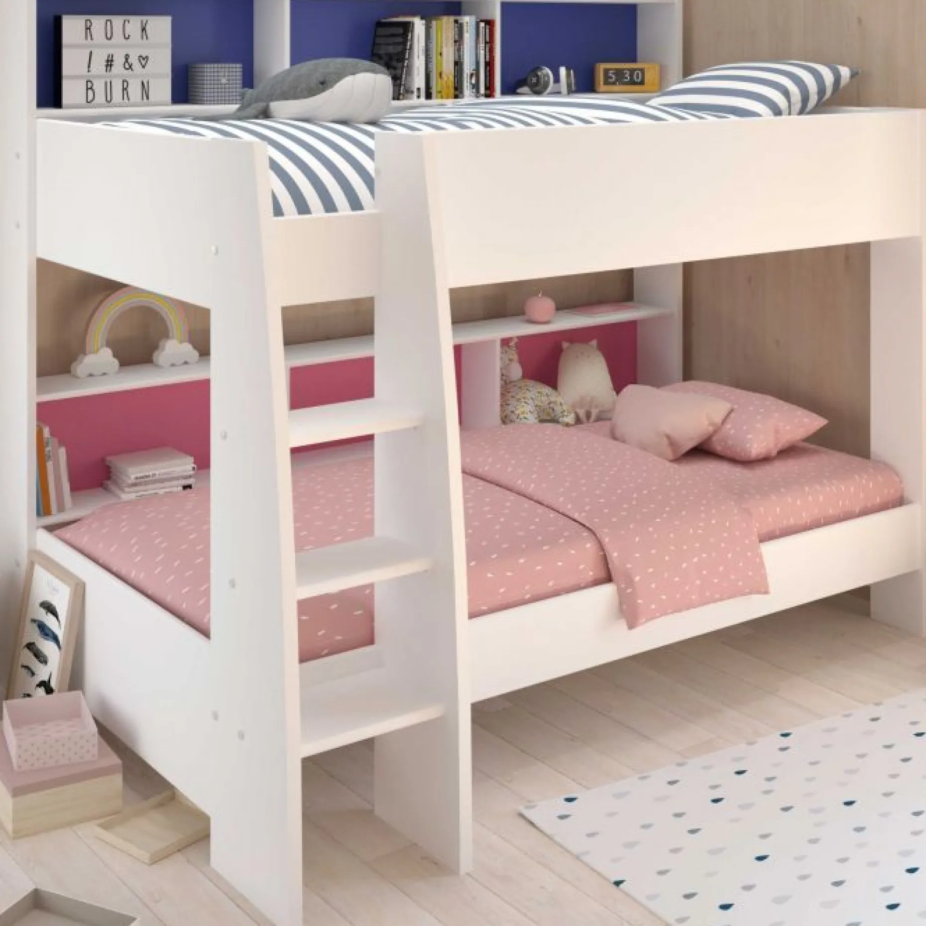 Etagenbett Leo inkl. Matratzenauflagen - Blau / Rosa