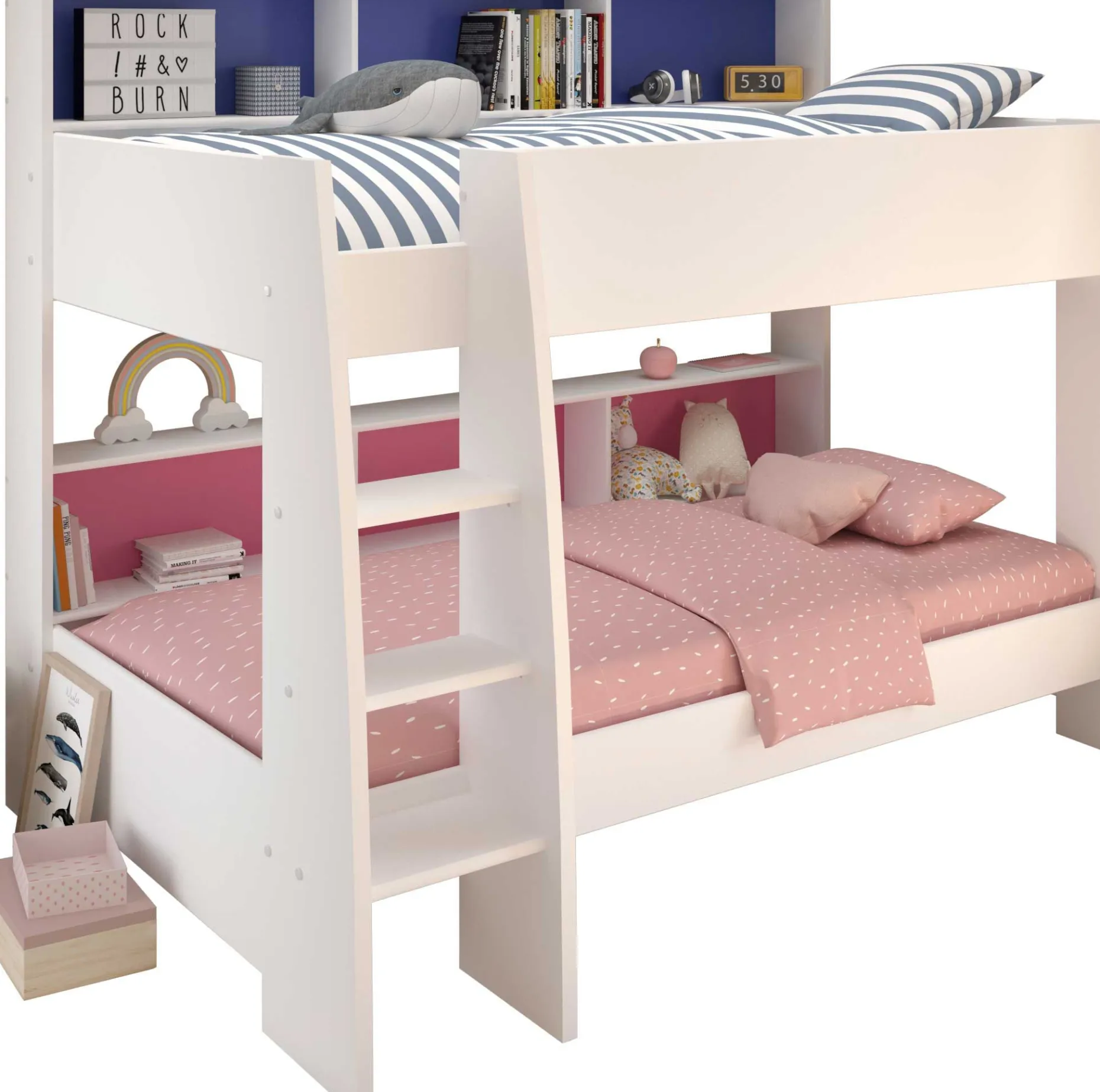 Etagenbett Leo inkl. Matratzenauflagen - Blau / Rosa