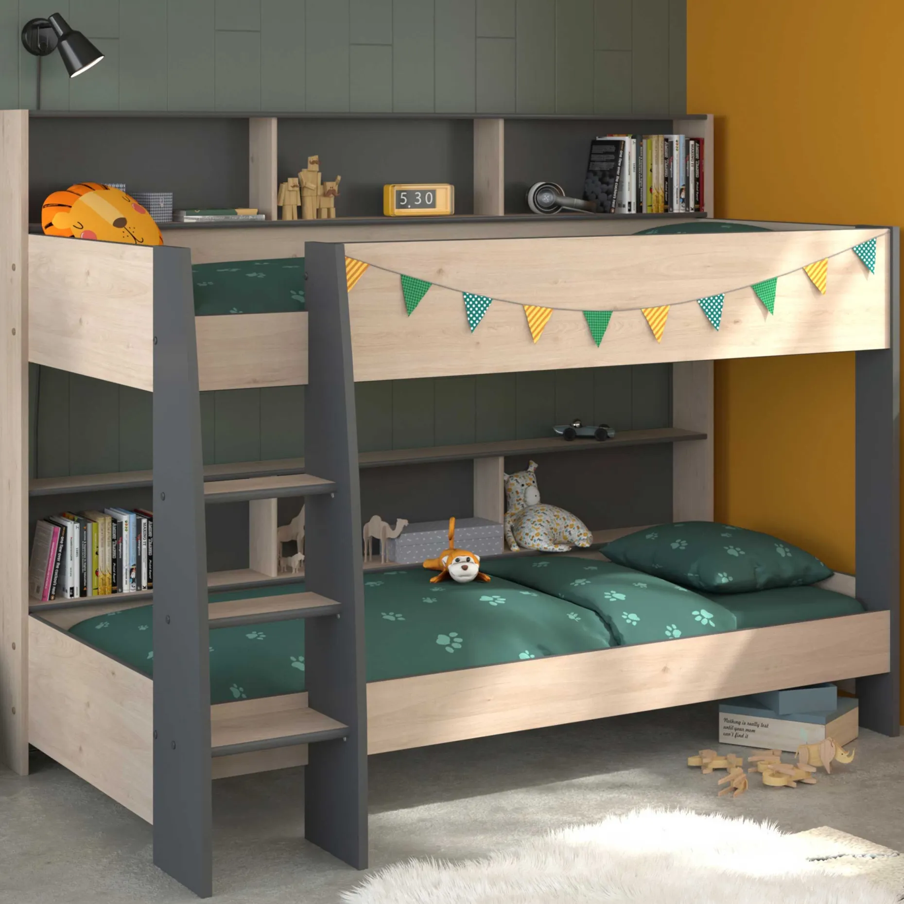 Etagenbett Leo inkl. Matratzenauflagen - Eiche/grau
