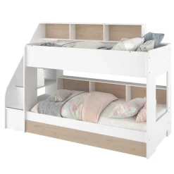 Etagenbett Lester 90x200 mit Stauraum - weiß/Eiche