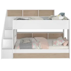 Etagenbett Lester 90x200 mit Stauraum - weiß/Eiche