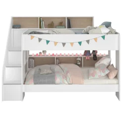 Etagenbett Lester 90x200 mit Stauraum - weiß/Eiche