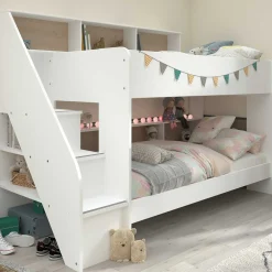 Etagenbett Lester 90x200 mit Stauraum - weiß/Eiche