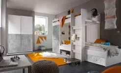 Etagenbett Lopes 90x200cm mit Kleiderschrank - Beton/Weiß