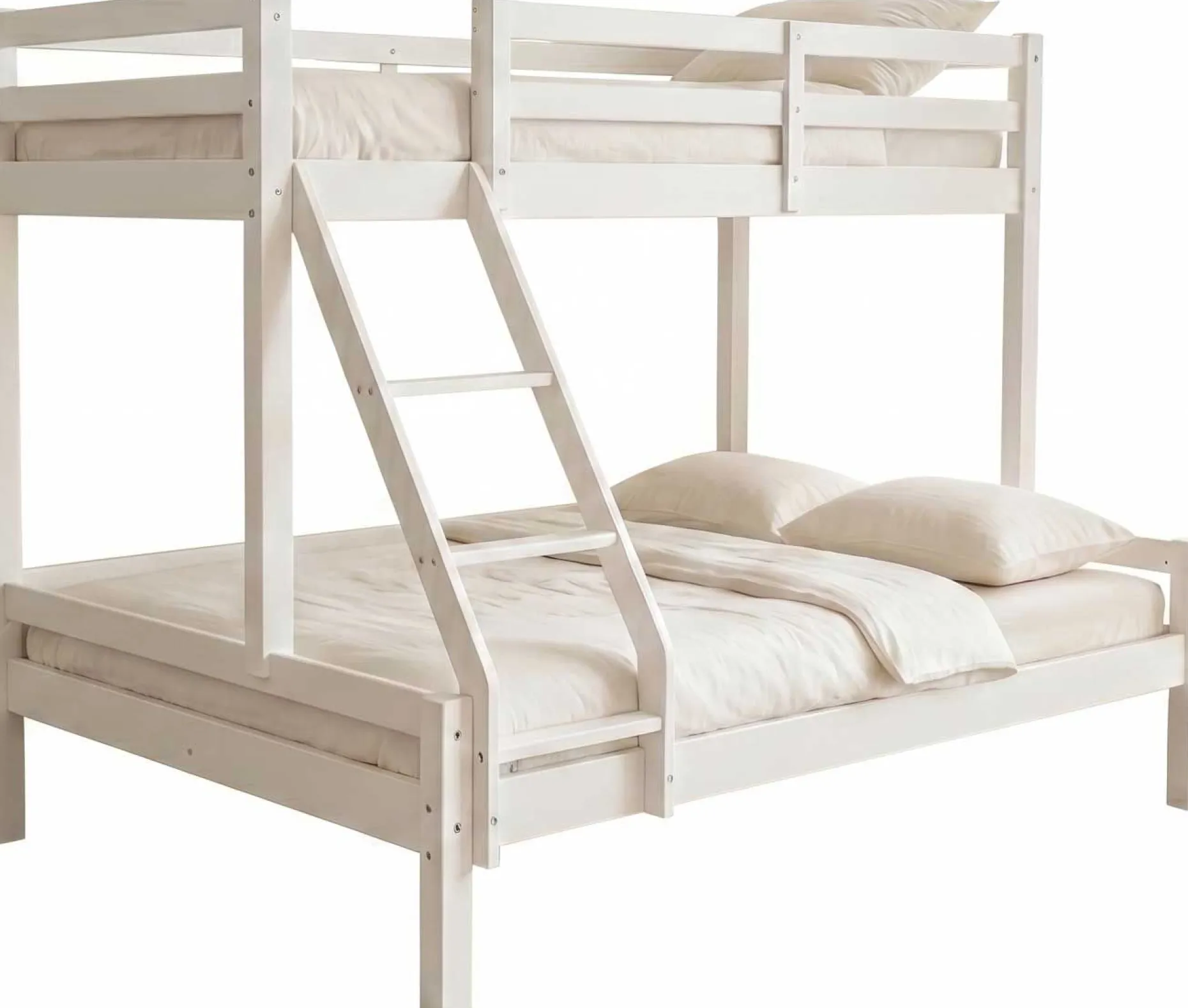 Etagenbett Sven - 90x200 & 140x200cm - 3 Personen – massives Kiefernholz - weiß