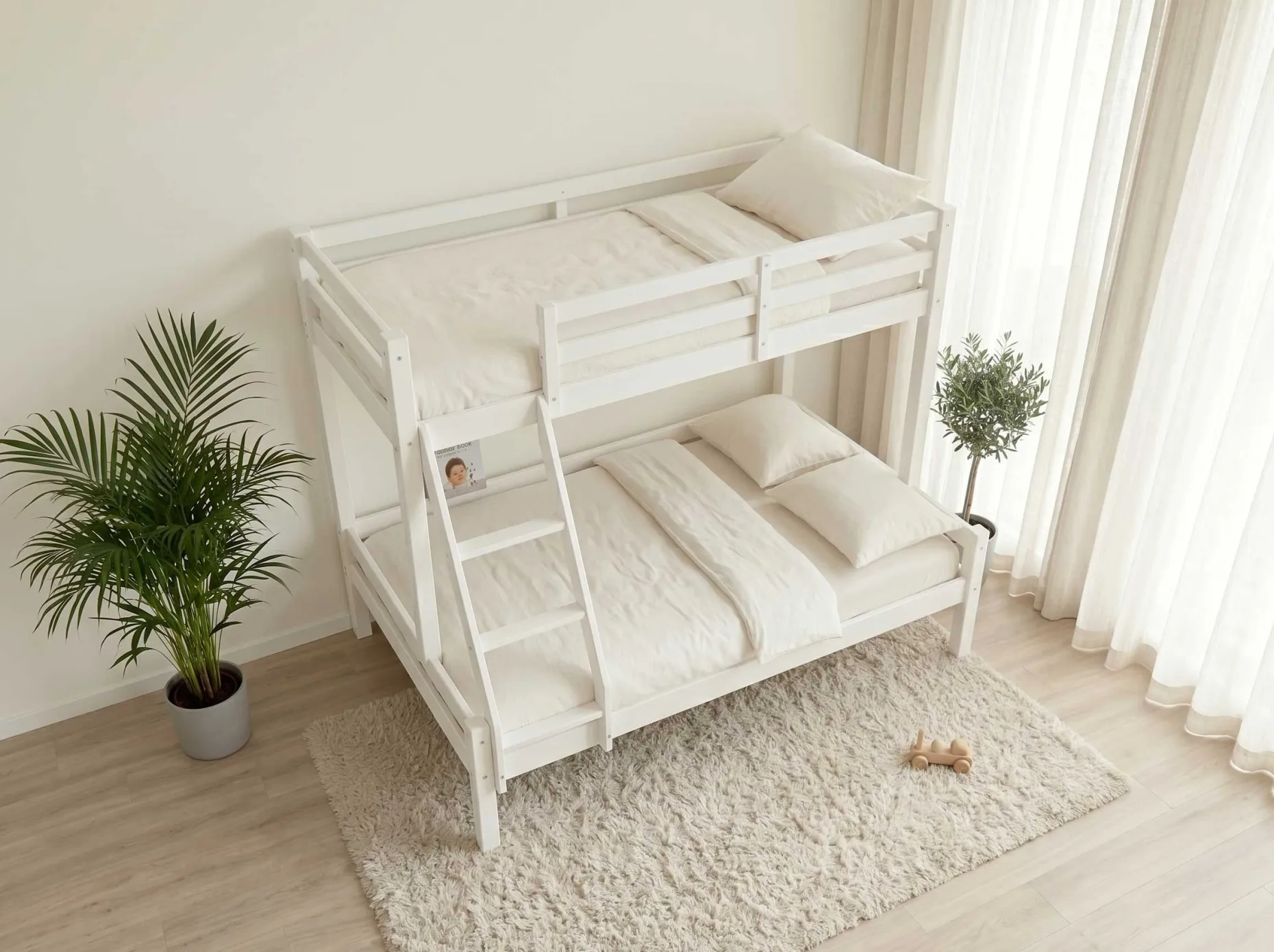Etagenbett Sven - 90x200 & 140x200cm - 3 Personen – massives Kiefernholz - weiß