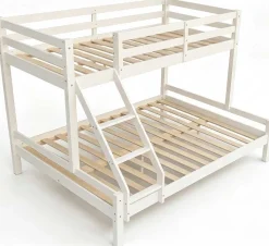 Etagenbett Sven - 90x200 & 140x200cm - 3 Personen – massives Kiefernholz - weiß