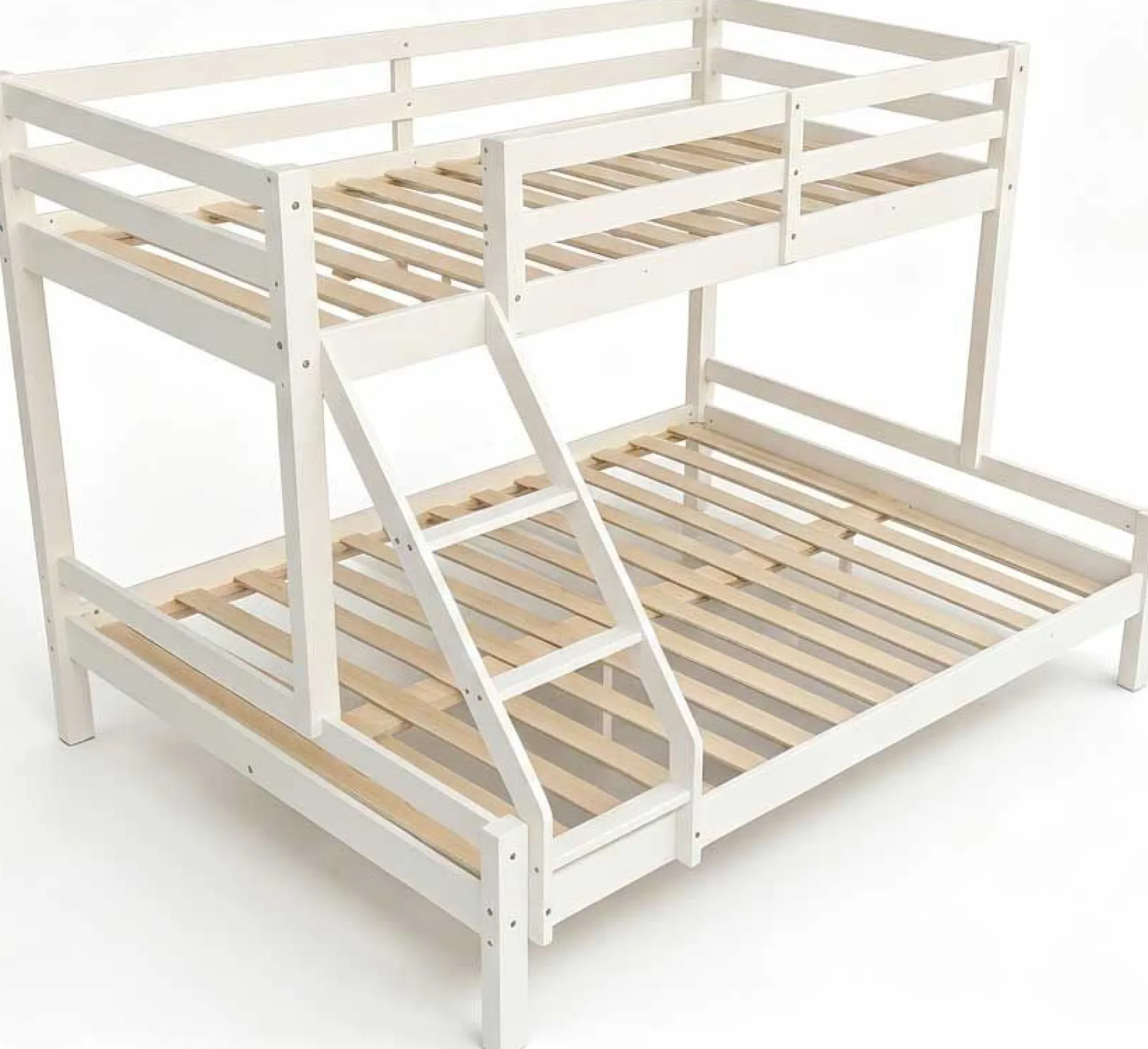 Etagenbett Sven - 90x200 & 140x200cm - 3 Personen – massives Kiefernholz - weiß