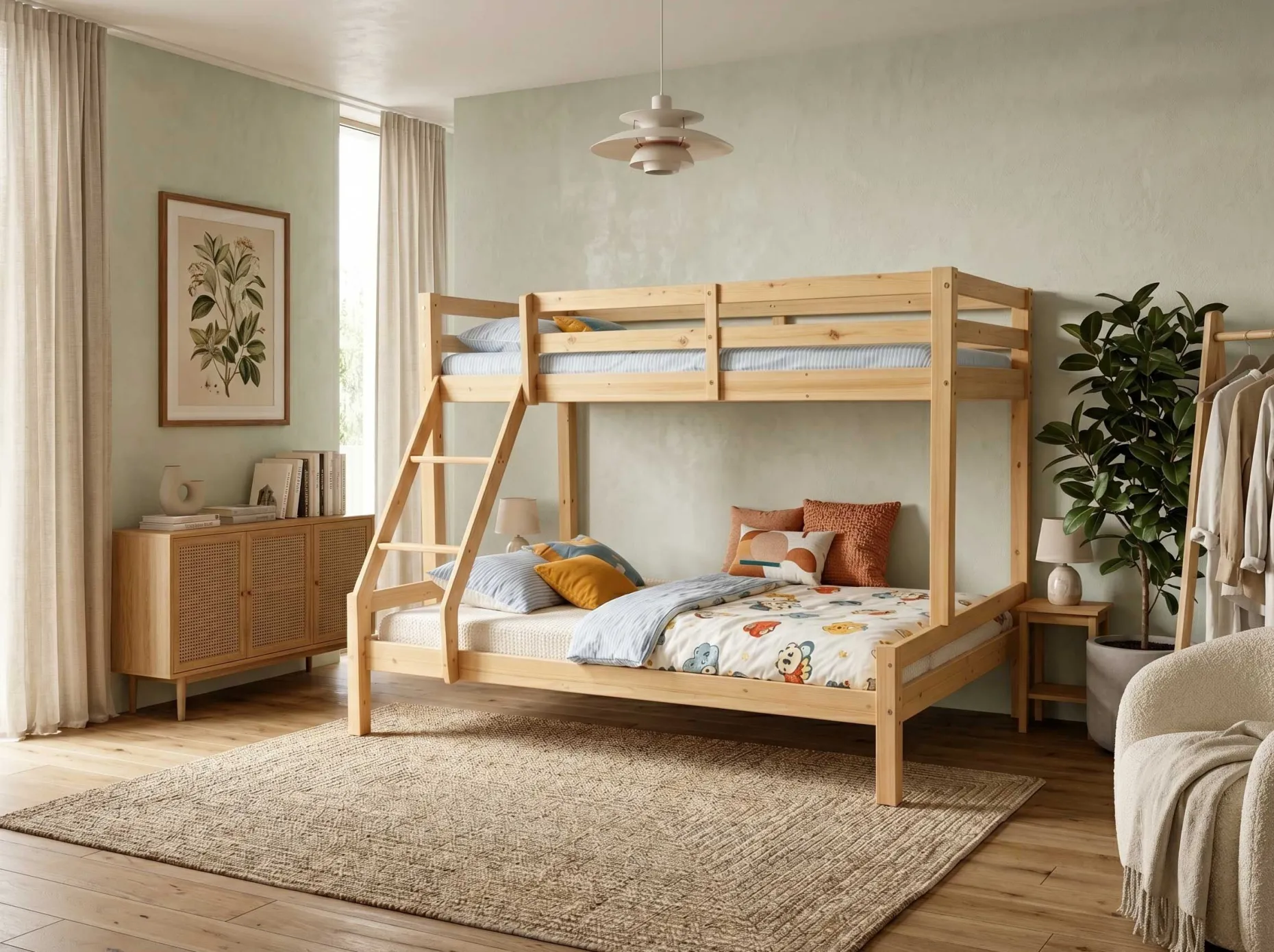 Etagenbett Sven - 90x200 & 140x200cm - 3 Personen – massives Kiefernholz