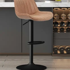 Rousseau Fenna" Cognac PU Barhocker | Metallbeine | 84-105 x 48 x 49.5cm