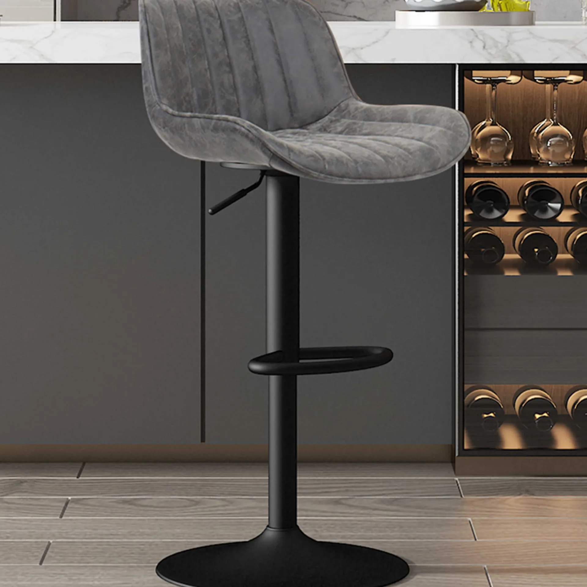 Rousseau Fenna" er PU Barhocker | Metallbeine | 84-105 x 48 x 49.5cm
