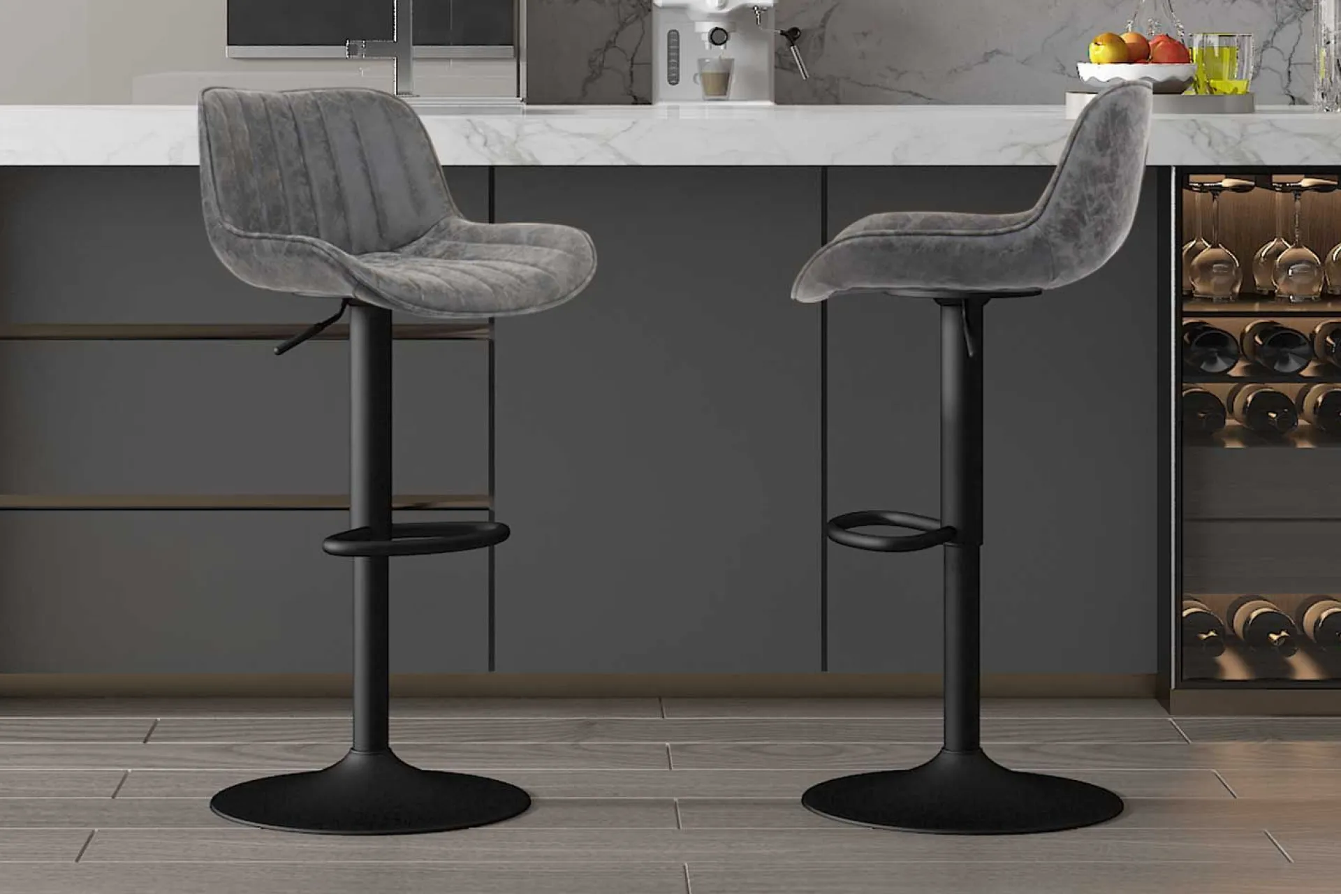 Rousseau Fenna" er PU Barhocker | Metallbeine | 84-105 x 48 x 49.5cm