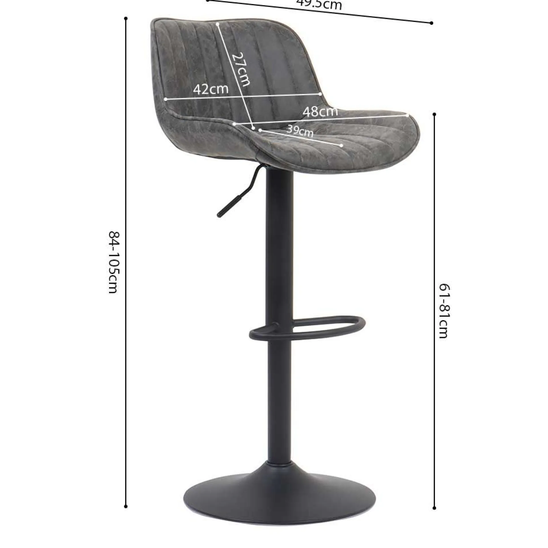 Rousseau Fenna" er PU Barhocker | Metallbeine | 84-105 x 48 x 49.5cm