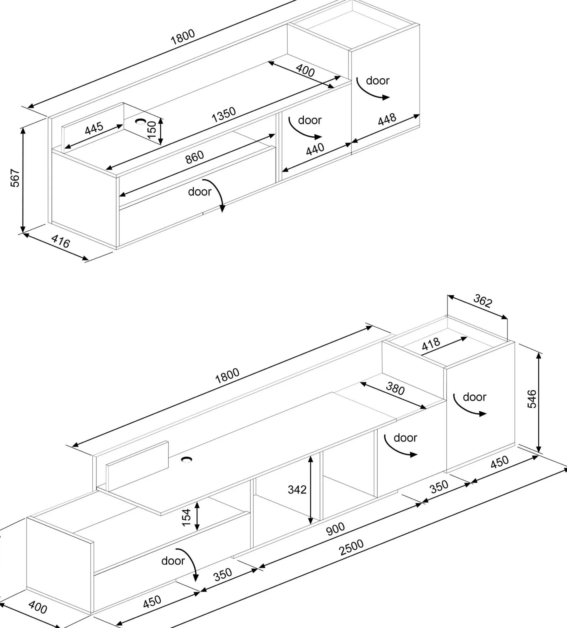 Fernsehschrank Boost 180cm - grau