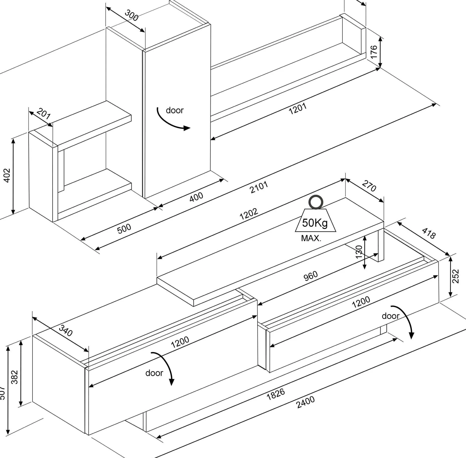 Fernsehschrank Cosmit 240cm - Eiche/anthrazit