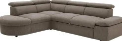 PGS Firenze Ecksofa links - mit Bettfunktion - kastaniener Stoff