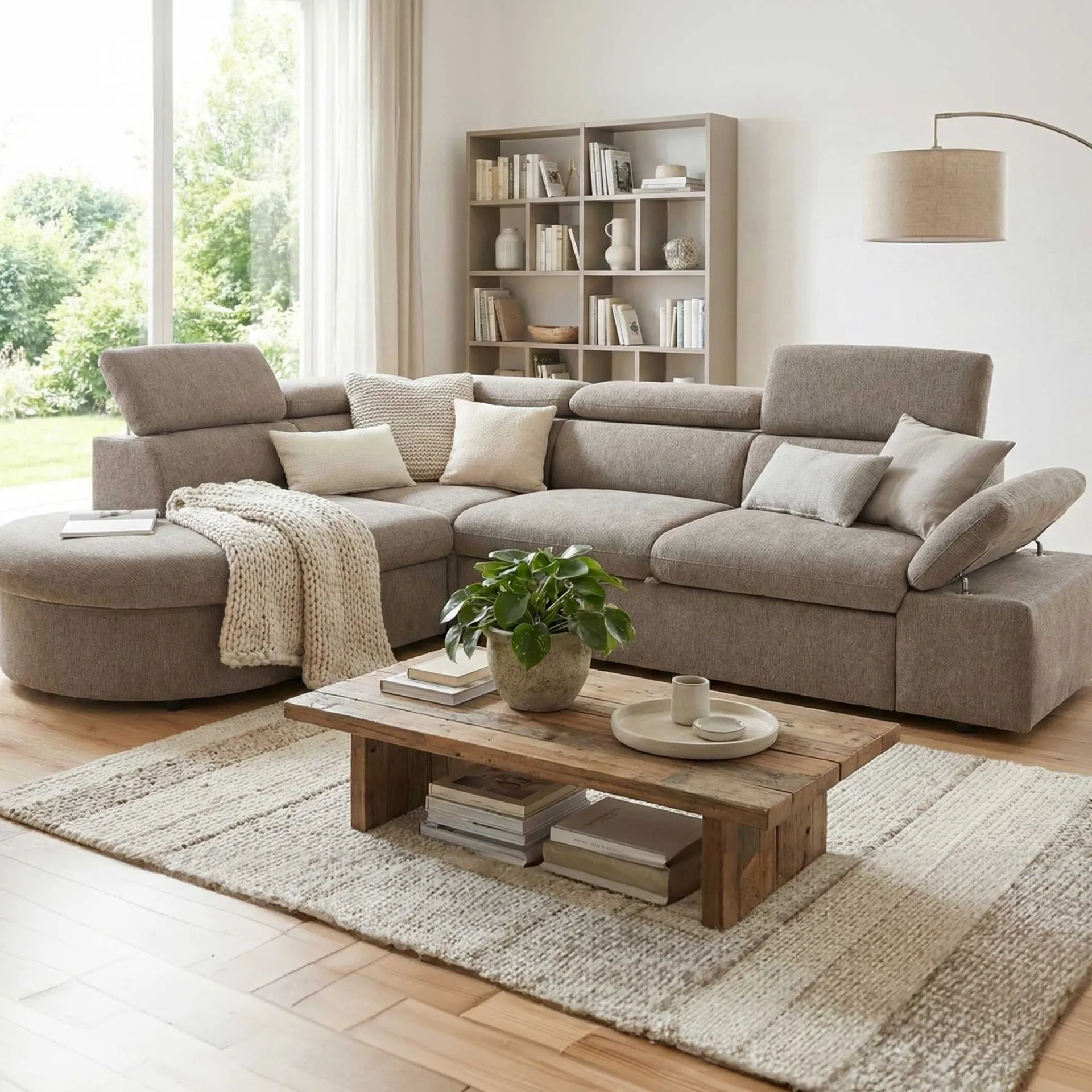 PGS Firenze Ecksofa links - mit Bettfunktion - kastaniener Stoff
