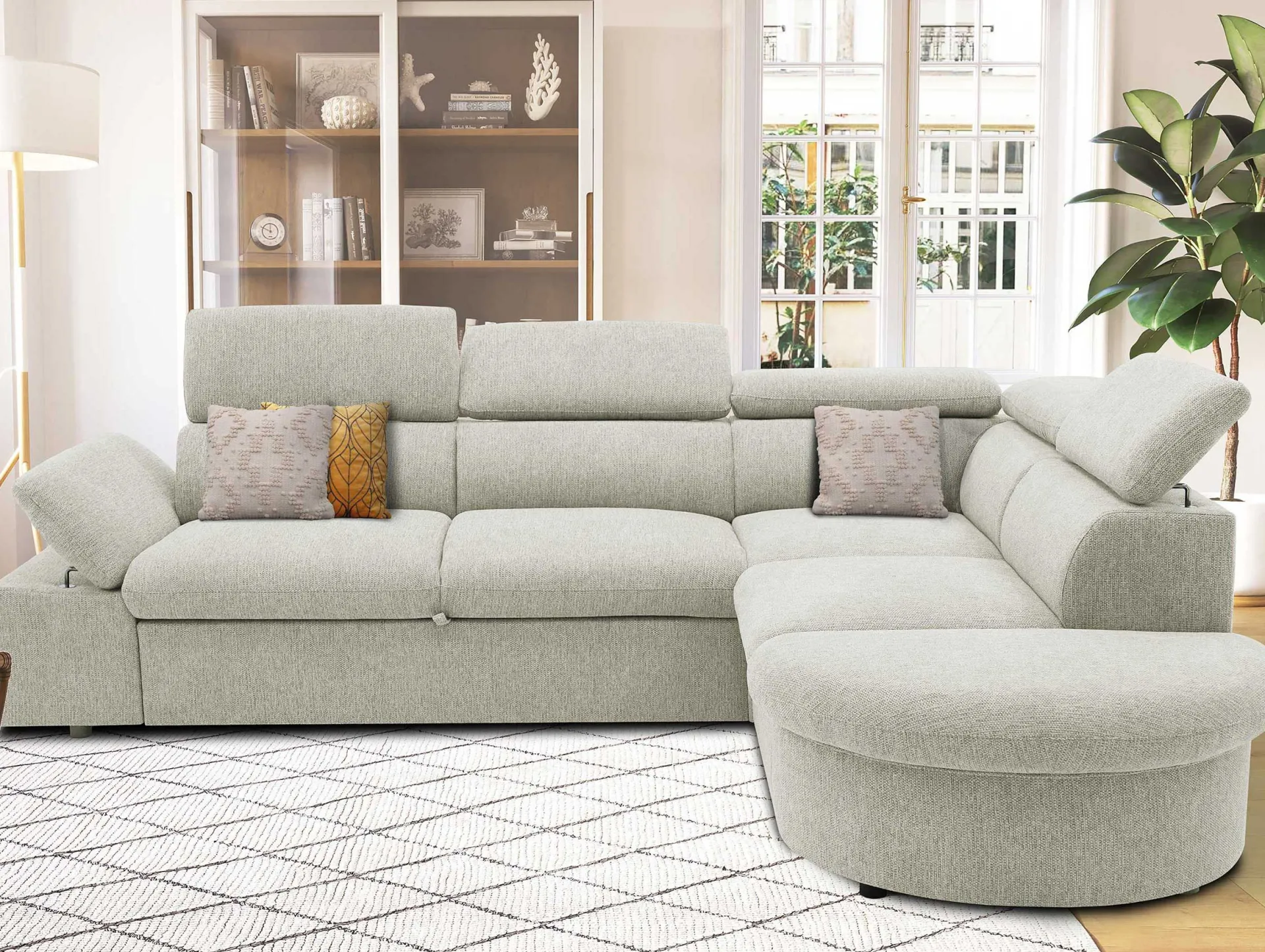 PGS Firenze Ecksofa rechts - mit Bettfunktion - Stoff