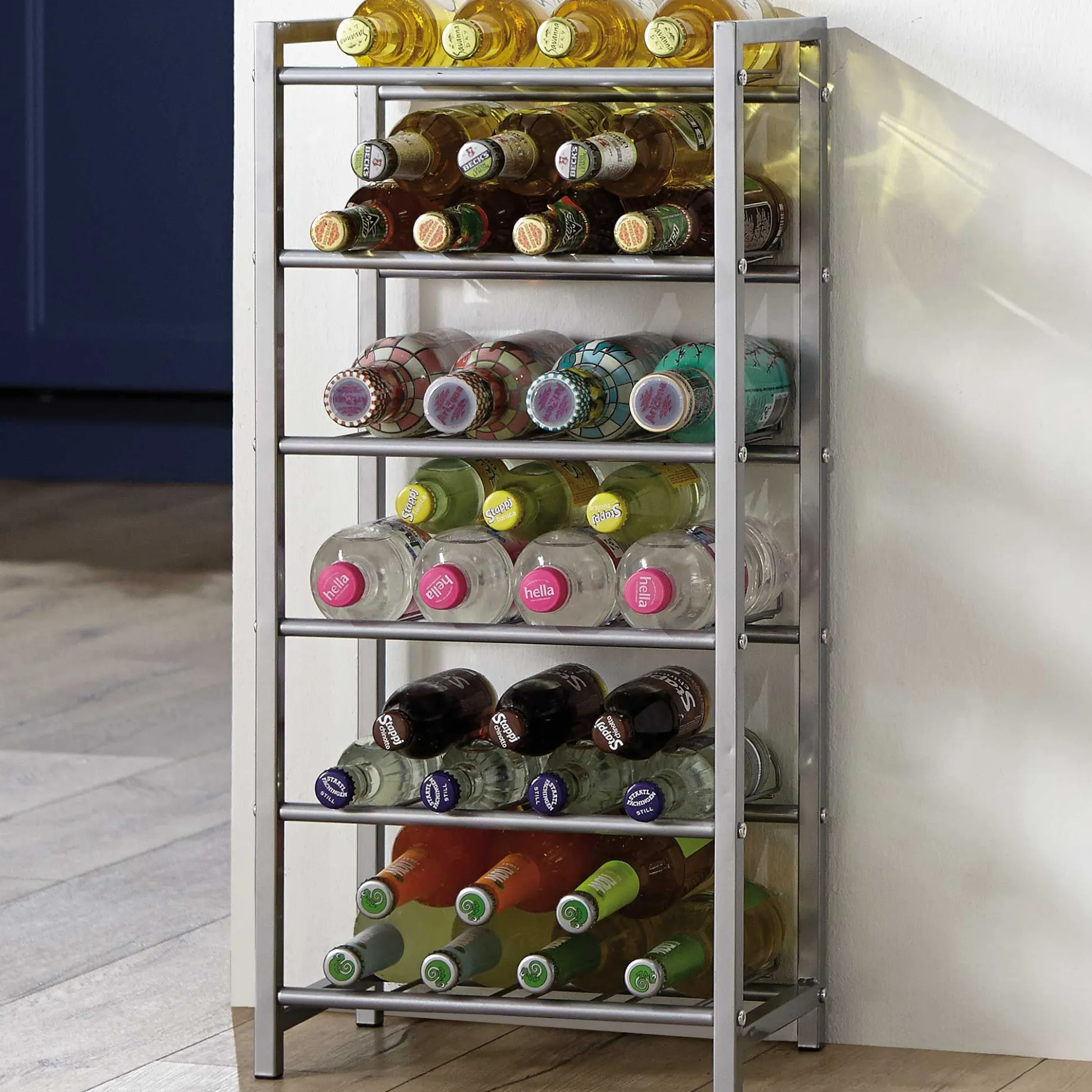 Flaschenhalter | 34 x 22 x 72 cm | Grau / Metall