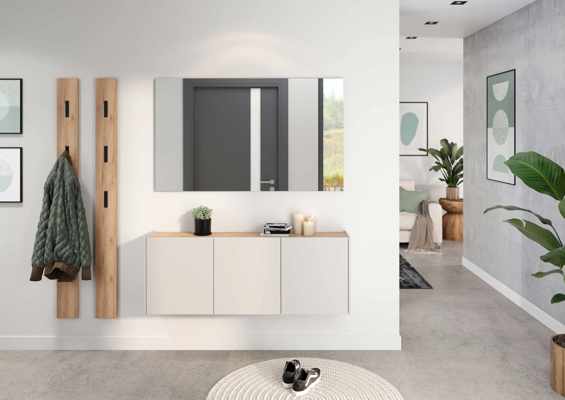 Flurschrank Lydia - 138x25x52cm - 3 Türen - Kaschmir/Eiche Dekor
