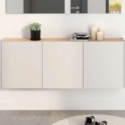 Flurschrank Lydia - 138x25x52cm - 3 Türen - Kaschmir/Eiche Dekor