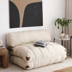 Emob Fold Kadife 2-Sitzer-Schlafsofa | Teddystoff | Creme
