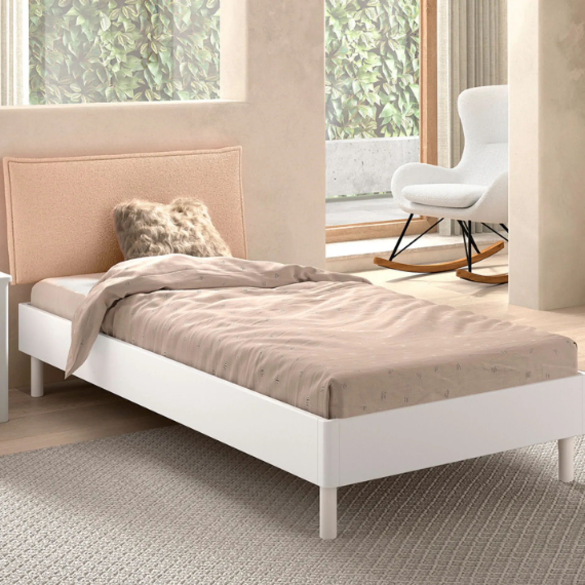 Forrest Einzelbett 90x200cm - Buche massiv - weiß/beige