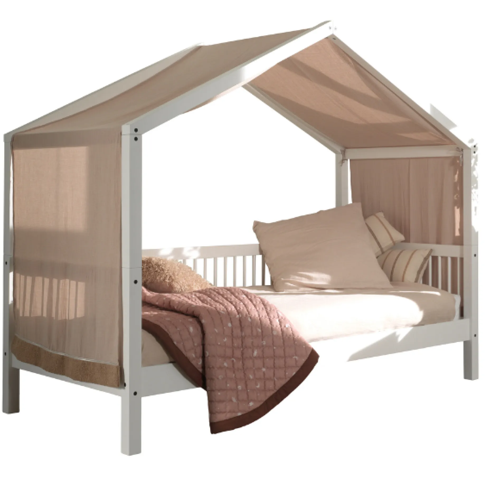 Forrest Hausbett 90x200 mit Bettzelt - Massivholz Buche - weiß/rosa
