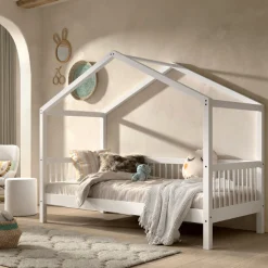 Forrest Hausbett 90x200 mit Rollbett und Schlafzelt - Buchenholz - weiß/rosa