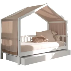 Forrest Hausbett 90x200 mit Rollbett und Schlafzelt - Buchenholz - weiß/rosa