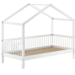 Forrest Hausbett 90x200 mit Rollbett und Schlafzelt - Buchenholz - weiß/rosa