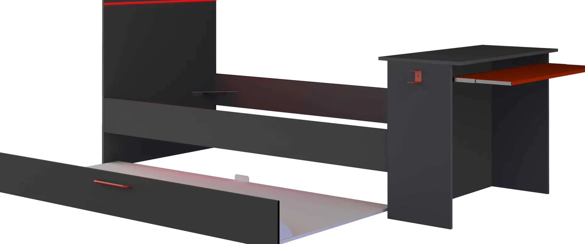 Funktionsbett Bzone 90x200 cm mit Bettschubkasten, Schreibtisch und LED-Beleuchtung - anthrazit